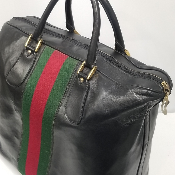Rare Vintage Gucci Web Tall Boston Weekender Carryall luggage Travel bag - Picture 8 of 16